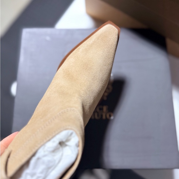 Vince Camuto Beige Suede Ankle Bootie with Stacked Heel - Picture 2 of 6